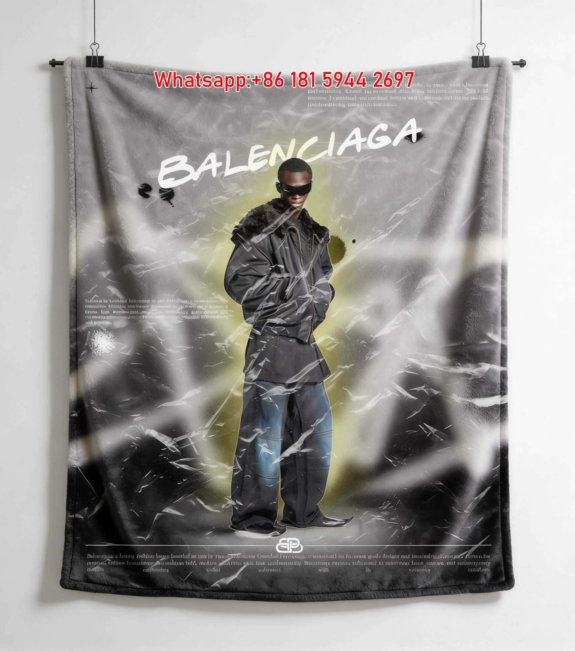 Balenciaga Crumpled Paper Streetwear Flannel Sofa Throw Blanket for Wall Hanging BA080